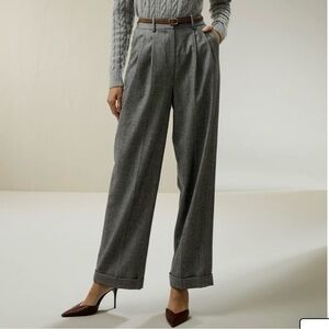 Wide leg wool-flannel suit trousers